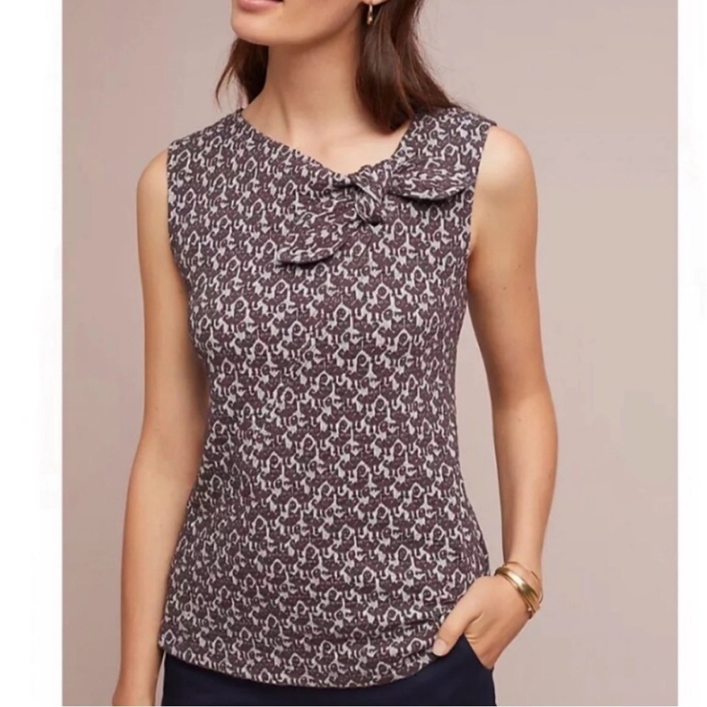 Anthropologie Maeve Cat Bow Sleeveless Top
